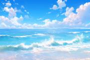 蓝天白云大海 水天一色 海滩沙滩风景壁纸