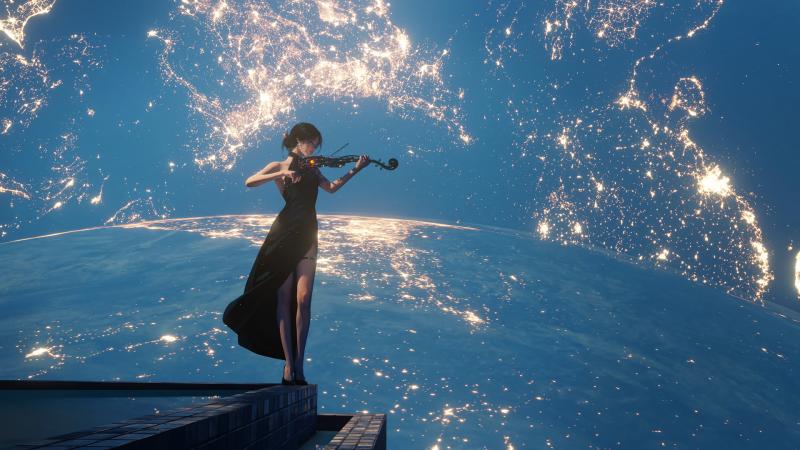 太空 女孩 小提琴 唯美动漫壁纸